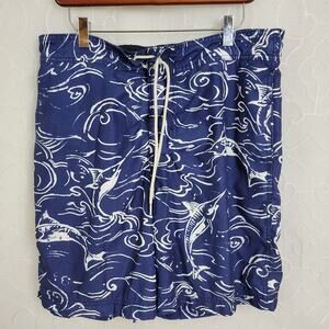 Nautica Mens Size Large Blue Swordfish Elastic Waist Swimwear Swim Trunks